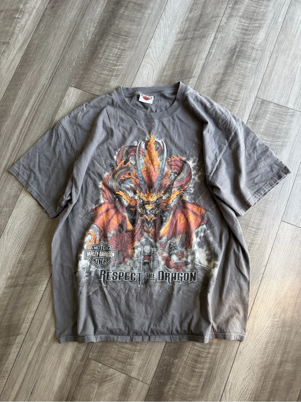 Harley Davidson Mens Dragon Smoky Mt Graphic T-Shirt Double Sided Sz XL Boxy Fit
